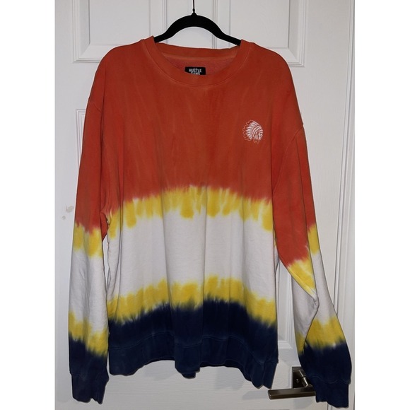Hustle Gang Other - HUSTLE GANG 3x XXXL Sweatshirt Blue White Orange Tie Dye Embroidered Big & Tall